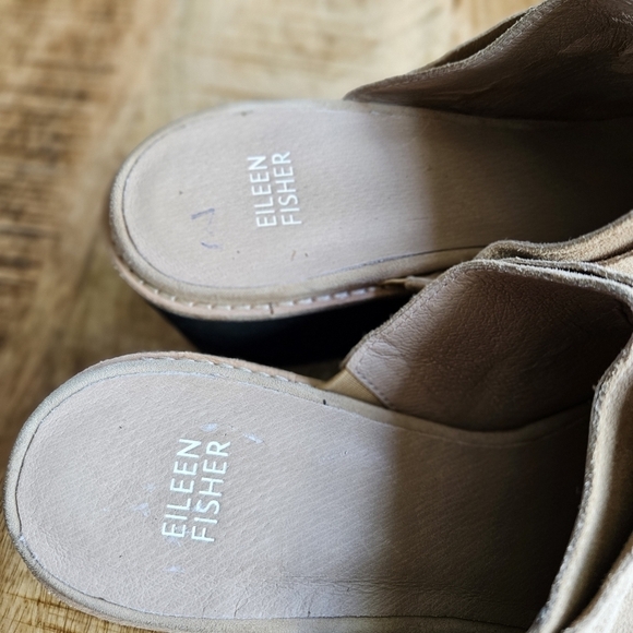 Eileen Fisher Hiya Clog Mule Womens 11 Platform Block Heel Beige Suede - Picture 6 of 8